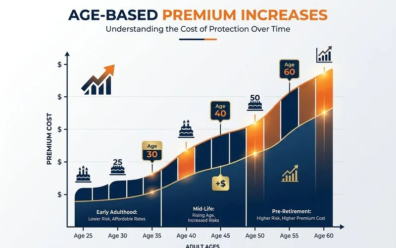 Graphic showing how premium increases at each birthday