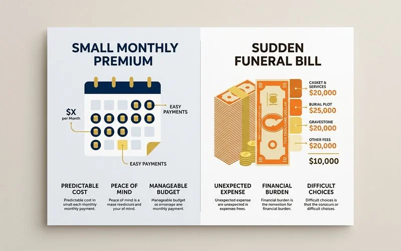 Comparison of small monthly premium vs a sudden funeral bill