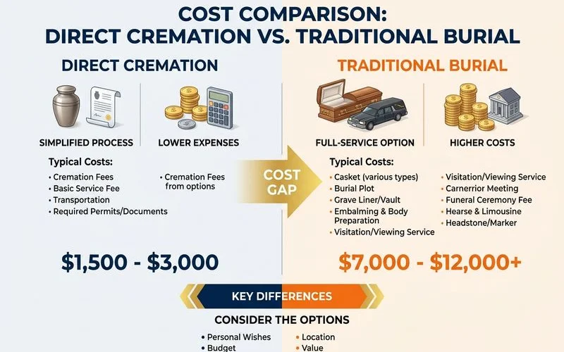 Cost gap graphic showing direct cremation vs traditional burial