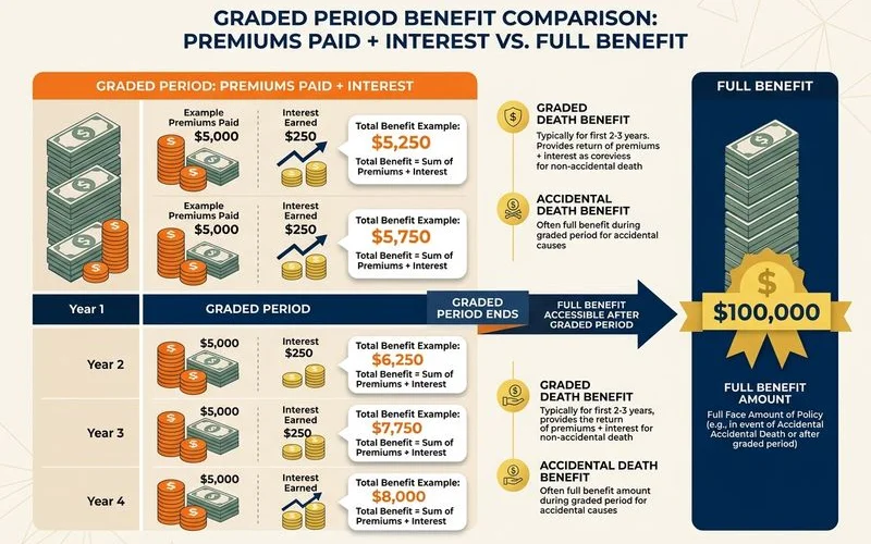 Dollar example comparing premiums-plus-interest vs full benefit