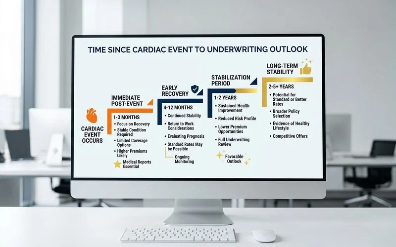 Graphic showing time since cardiac event to underwriting outlook