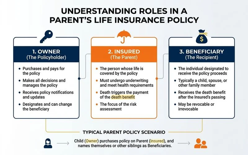 Roles graphic showing owner vs insured vs beneficiary