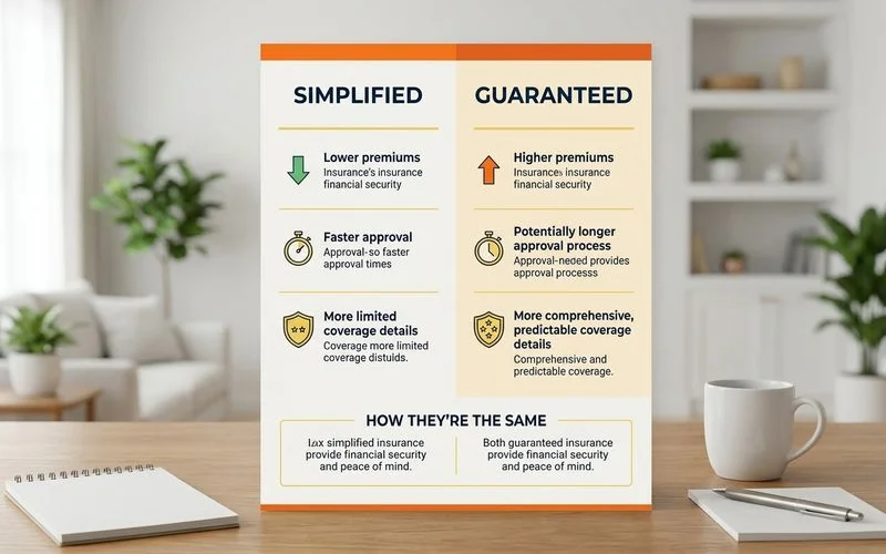 Two-column comparison of simplified vs guaranteed across cost, wait, and coverage