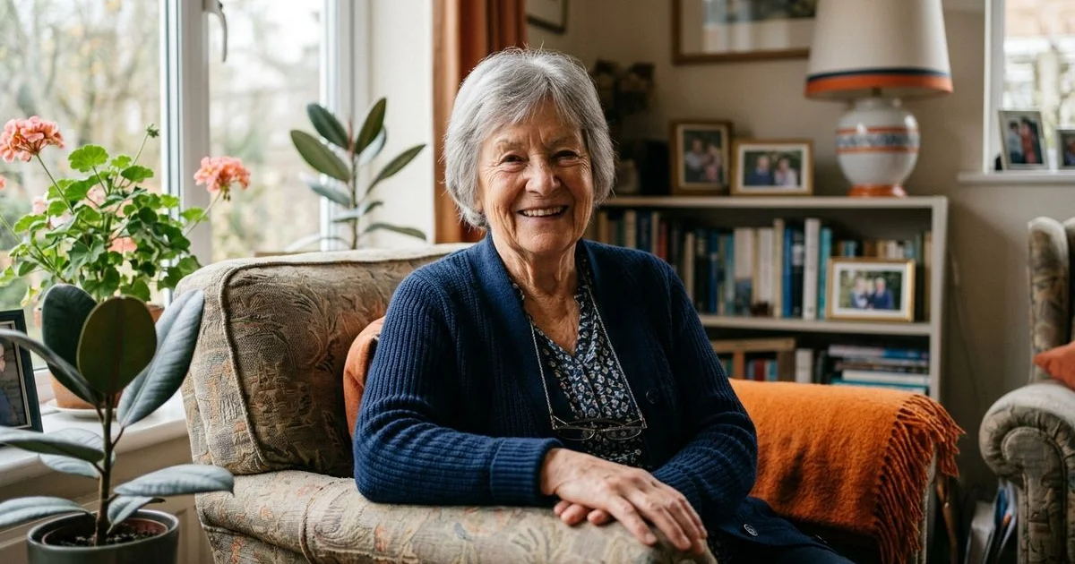 Active healthy senior in their 70s smiling at home