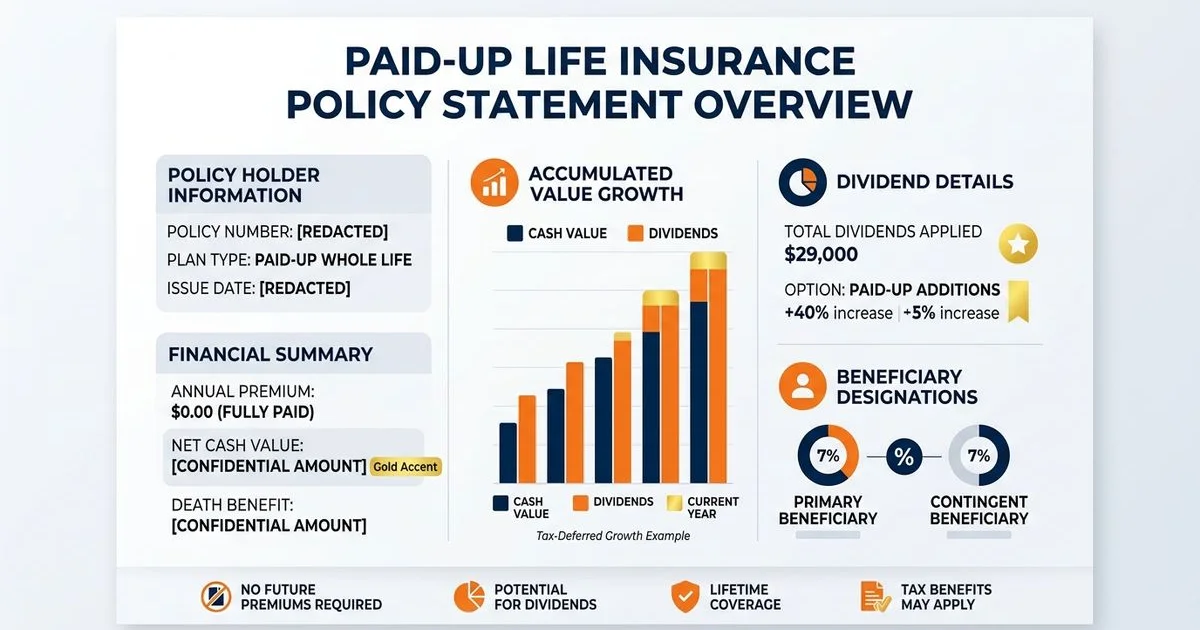 Senior reviewing a paid-up policy statement with satisfaction