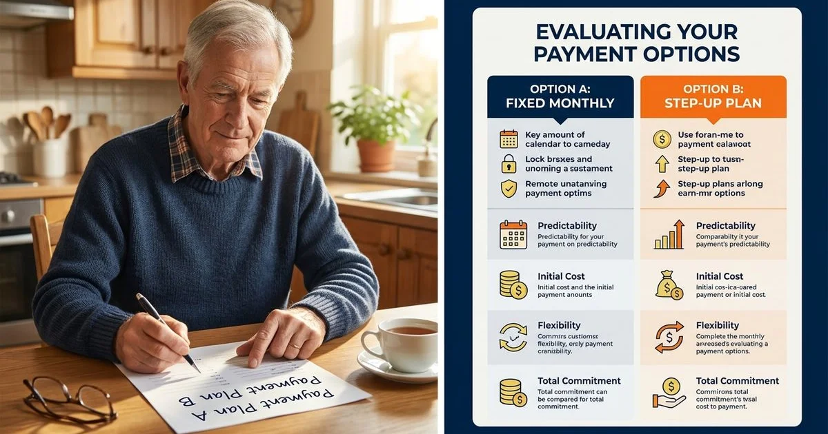 Senior weighing two payment plans on paper