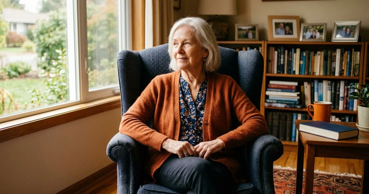 Senior with COPD looking calm and hopeful at home